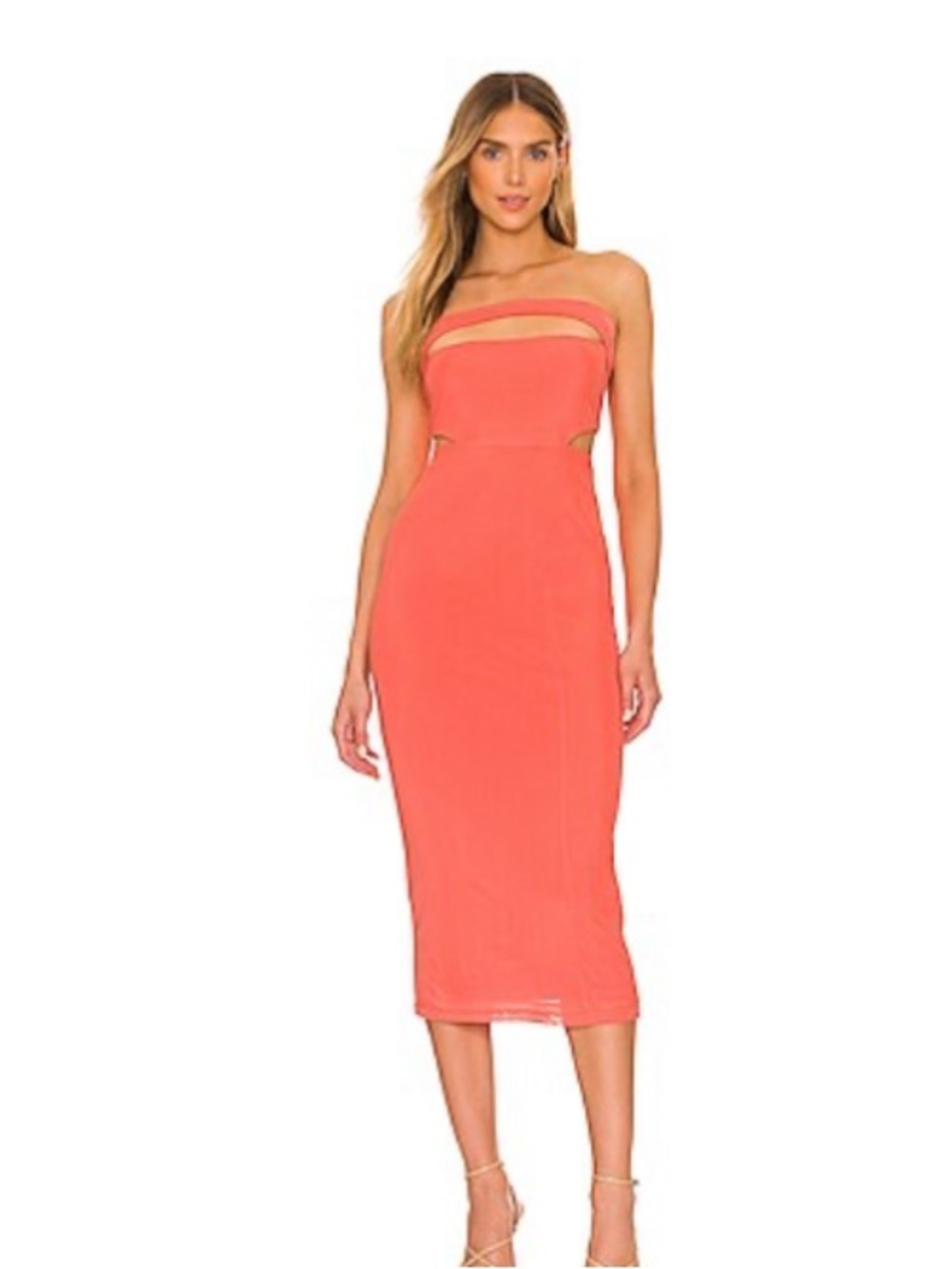AFRM Ambel Strapless Midi Dress in Peach Echo